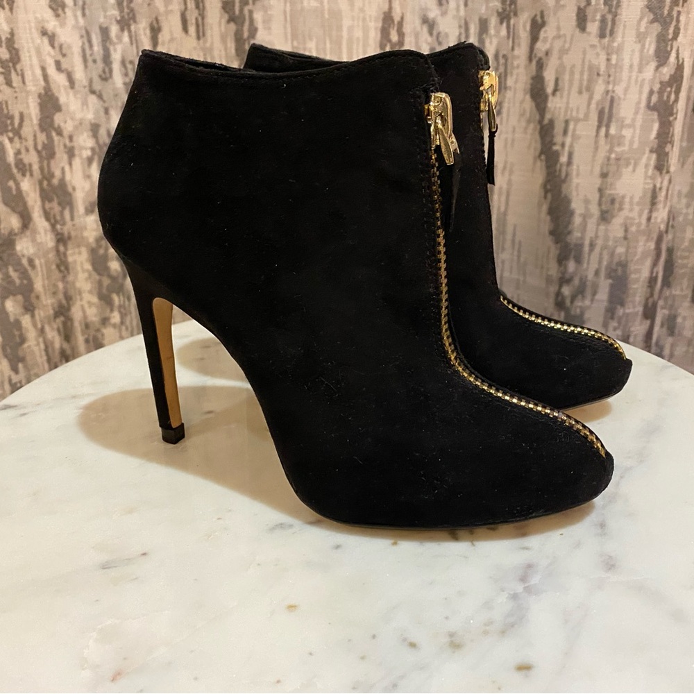 Zara Size 6/36, 4” Black Ankle Boots with Gold Accents